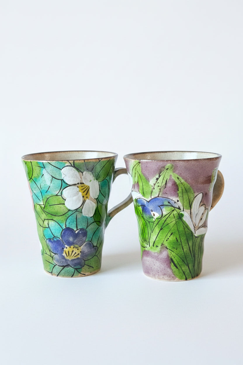Artisan Kasama-ware Ceramic Mug – Hiroyuki Onuki Engraving Flower Series (Hand-Painted)