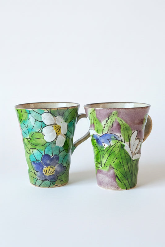 Artisan Kasama-ware Ceramic Mug – Hiroyuki Onuki Engraving Flower Series (Hand-Painted)