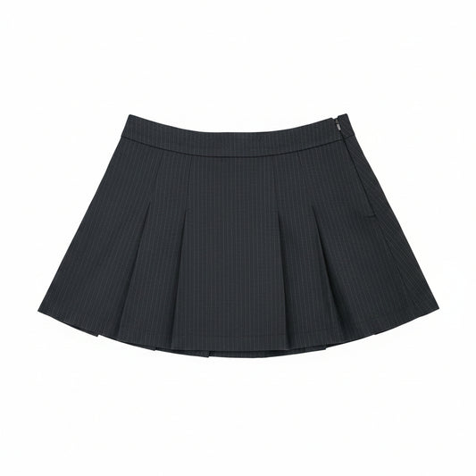 Zara Black Pleated Mini Skort - Gold/Brown Pinstripe (Size S / NZ 8)