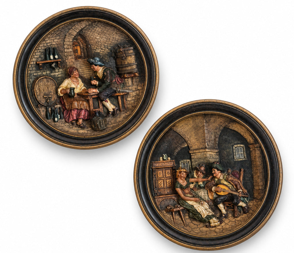 Antique 19thC Johann Maresch Musterschutz Terracotta Wall Plaques (33cm) – Matching Pair