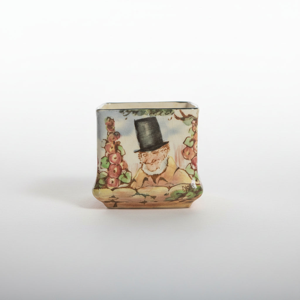 Antique 1930s Royal Doulton "Sunday Smocks" Square Open Pot / Toothpick Holder (D5680)