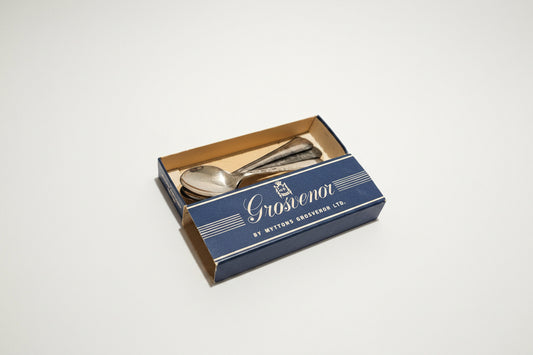 Vintage Grosvenor Silver-Plated Dessert Spoons – Set of 4 in Original Presentation Box