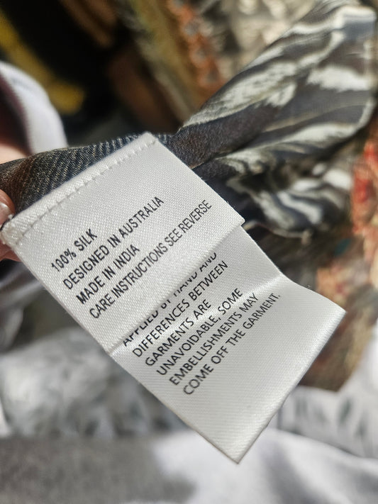 CAMILLA Luxury Silk Kimono Layer With Collar - 'Night Owl' Print (NWOT)