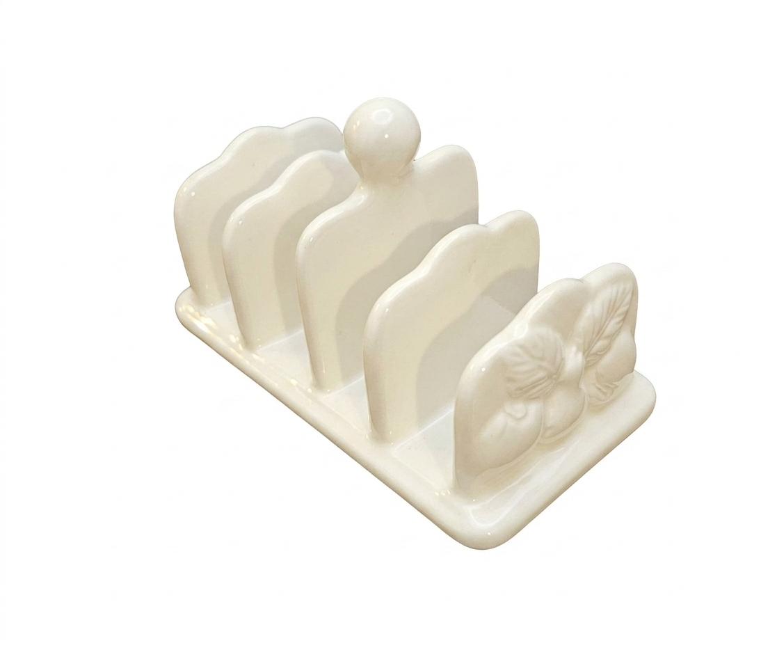 Vintage RayWare Off-White Ceramic Toast Rack – 4-Slot Bread Holder