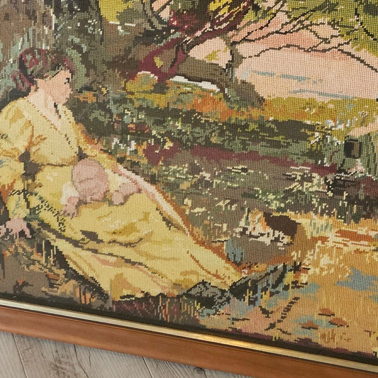 Vintage Large-Scale Pastoral Needlepoint Tapestry – Custom Framed with UV Protection75 cm wide by 40cm high