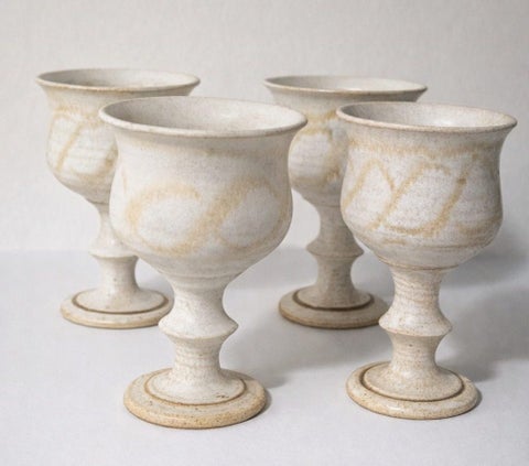 Handmade Pottery Goblets Set of 4 Rustic Ceramic Cups Studio Pottery
