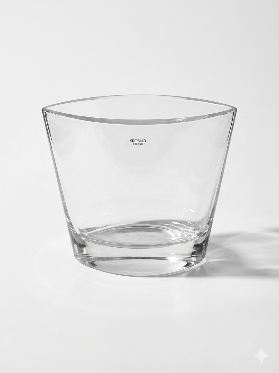 Vintage Krosno Poland Thick Clear Glass Oval Ellipse Tapered Vase