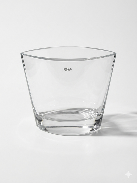 Vintage Krosno Poland Thick Clear Glass Oval Ellipse Tapered Vase
